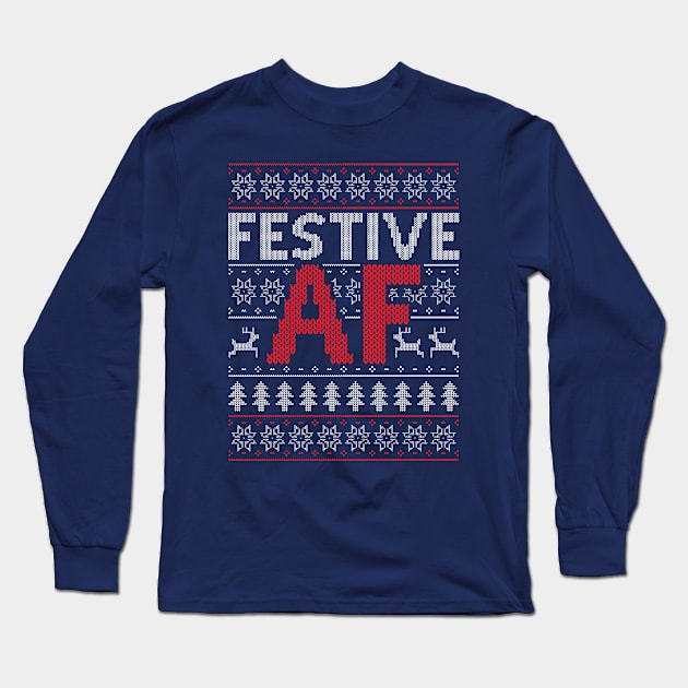 Festive AF Christmas Knit Pattern Long Sleeve T-Shirt by Rebus28